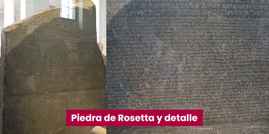 Piedra de Rosetta y detalle de las 3 escrituras - mmarftrejo para Flickr